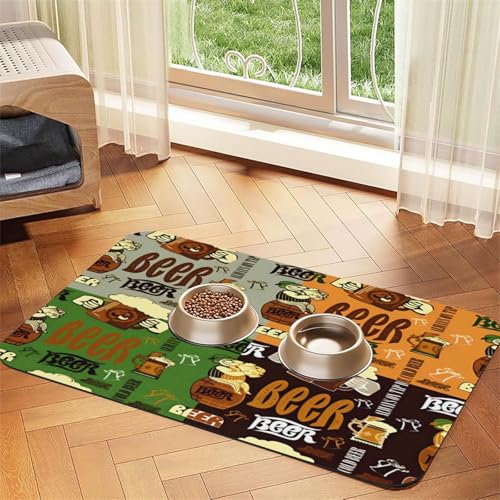 Bier-Haustierfuttermatte, 60 x 40 cm, saugfähig, rutschfest, PU-Leder, Futtermatte für Hunde und Katzen, Gummiunterseite, schnell trocknend, rollbar, Haustiernapf, Platzset Bier-Haustierfuttermatte, 60 x 40 cm, saugfähig, rutschfest, PU-Leder, Futtermatte für Hunde und Katzen, Gummiunterseite, schnell trocknend, rollbar, Haustiernapf, Platzset von WDXQHY