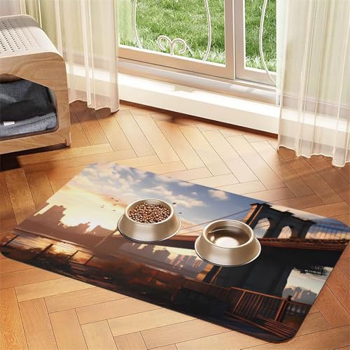 Brooklyn Bridge Haustierfuttermatte, 43,7 x 30 cm, saugfähig, rutschfest, PU-Leder, Futtermatte für Hunde und Katzen, Gummiunterseite, schnell trocknend, rollbar, Tischset Brooklyn Bridge Haustierfuttermatte, 43,7 x 30 cm, saugfähig, rutschfest, PU-Leder, Futtermatte für Hunde und Katzen, Gummiunterseite, schnell trocknend, rollbar, Tischset von WDXQHY
