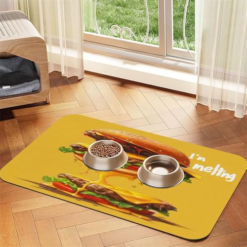 Burger Melt Haustierfuttermatte, 60 x 39,9 cm, saugfähig, rutschfest, PU-Leder, Futtermatte für Hunde und Katzen, Gummi-Unterseite, schnell trocknend, rollbar, Haustiernapf, Platzset Burger Melt Haustierfuttermatte, 60 x 39,9 cm, saugfähig, rutschfest, PU-Leder, Futtermatte für Hunde und Katzen, Gummi-Unterseite, schnell trocknend, rollbar, Haustiernapf, Platzset von WDXQHY