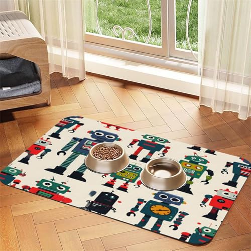 Cartoon-Roboter-Futtermatte, 60 x 40 cm, saugfähig, rutschfest, PU-Leder, Futtermatte für Hunde und Katzen, Gummiunterseite, schnell trocknend, rollbar, Haustiernapf, Tischset Cartoon-Roboter-Futtermatte, 60 x 40 cm, saugfähig, rutschfest, PU-Leder, Futtermatte für Hunde und Katzen, Gummiunterseite, schnell trocknend, rollbar, Haustiernapf, Tischset von WDXQHY