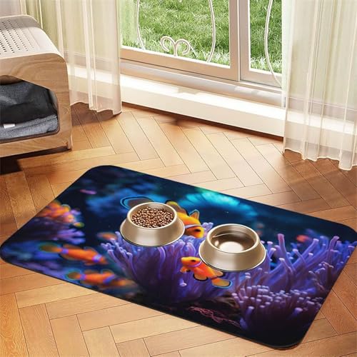 Clownfish und Coral Haustierfuttermatte, 60 x 40 cm, saugfähig, rutschfest, PU-Leder, Futtermatte für Hunde und Katzen, Gummiunterseite, schnell trocknend, rollbar, Tischset Clownfish und Coral Haustierfuttermatte, 60 x 40 cm, saugfähig, rutschfest, PU-Leder, Futtermatte für Hunde und Katzen, Gummiunterseite, schnell trocknend, rollbar, Tischset von WDXQHY