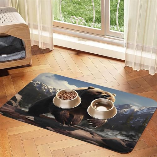 Fierce Grizzly Bears Haustierfuttermatte, saugfähig, rutschfest, PU-Leder, für Hunde, Katzen, Gummiunterseite, schnell trocknend, rollbar, 43,7 x 30 cm von WDXQHY