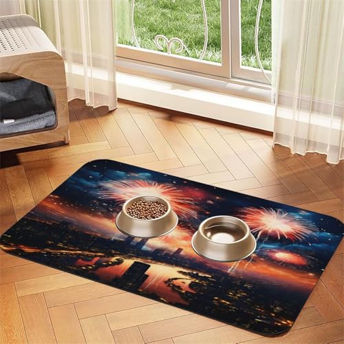 Fireworks Over The City Haustierfuttermatte, 43,7 x 30 cm, saugfähig, rutschfest, PU-Leder, Futtermatte für Hunde und Katzen, Gummiunterseite, schnell trocknend, rollbar, Tischset Fireworks Over The City Haustierfuttermatte, 43,7 x 30 cm, saugfähig, rutschfest, PU-Leder, Futtermatte für Hunde und Katzen, Gummiunterseite, schnell trocknend, rollbar, Tischset von WDXQHY