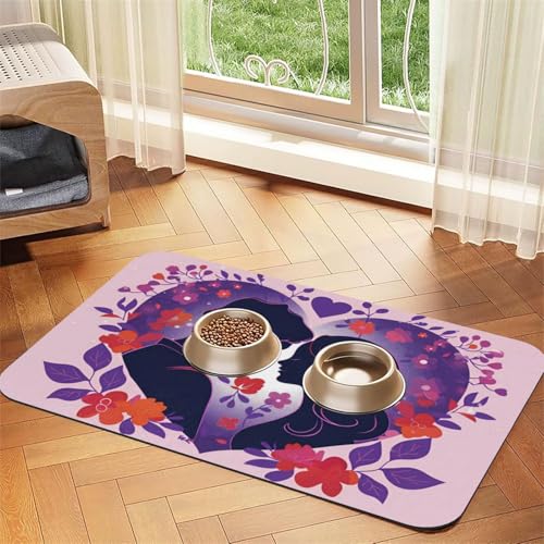 Flowers and Love Haustierfuttermatte, 60 x 40 cm, saugfähig, rutschfest, PU-Leder, Futtermatte für Hunde und Katzen, Gummiunterseite, schnell trocknend, rollbar, Haustiernapf, Tischset Flowers and Love Haustierfuttermatte, 60 x 40 cm, saugfähig, rutschfest, PU-Leder, Futtermatte für Hunde und Katzen, Gummiunterseite, schnell trocknend, rollbar, Haustiernapf, Tischset von WDXQHY