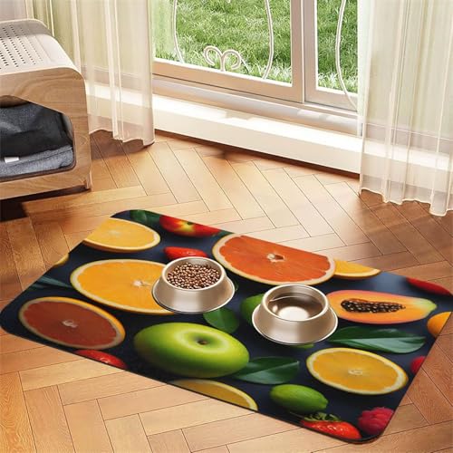 Fruit on the Table Futtermatte für Haustiere, 43,7 x 30 cm, saugfähig und rutschfest, aus Kunstleder, mit Gummiboden, schnell trocknend Fruit on the Table Futtermatte für Haustiere, 43,7 x 30 cm, saugfähig und rutschfest, aus Kunstleder, mit Gummiboden, schnell trocknend von WDXQHY