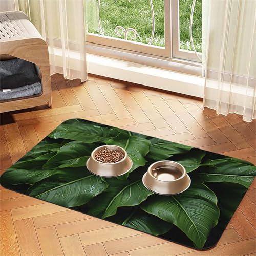 Futtermatte für Haustiere, Bananenbaumblätter, 60 x 40 cm, saugfähig, rutschfest, PU-Leder, Futtermatte für Hunde und Katzen, Gummiunterseite, schnell trocknend, rollbar, Tischset Futtermatte für Haustiere, Bananenbaumblätter, 60 x 40 cm, saugfähig, rutschfest, PU-Leder, Futtermatte für Hunde und Katzen, Gummiunterseite, schnell trocknend, rollbar, Tischset von WDXQHY