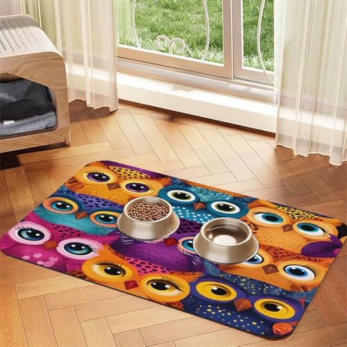 Futtermatte für Haustiere, Eule, 60 x 40 cm, saugfähig, rutschfest, Kunstleder, Unterseite aus Gummi, schnell trocknend, aufrollbare Tischunterlage für Futternapf für Futtermatte für Haustiere, Eule, 60 x 40 cm, saugfähig, rutschfest, Kunstleder, Unterseite aus Gummi, schnell trocknend, aufrollbare Tischunterlage für Futternapf für von WDXQHY