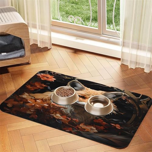 Futtermatte für Haustiere, Fuchs und Blumen, 43,7 x 30 cm, saugfähig, rutschfest, PU-Leder, Futtermatte für Hunde und Katzen, Gummiunterseite, schnell trocknend, rollbar, Tischset Futtermatte für Haustiere, Fuchs und Blumen, 43,7 x 30 cm, saugfähig, rutschfest, PU-Leder, Futtermatte für Hunde und Katzen, Gummiunterseite, schnell trocknend, rollbar, Tischset von WDXQHY