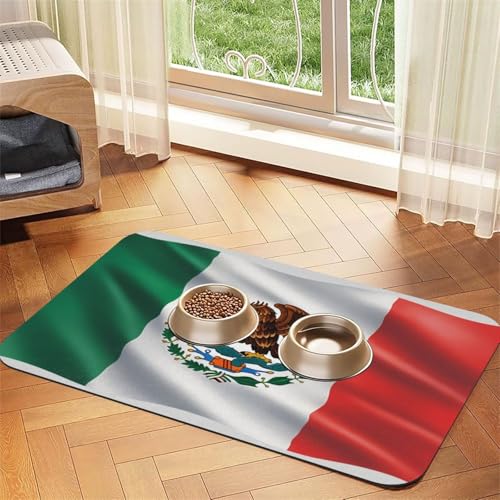 Futtermatte für Haustiere, Mexikanische Flagge, 43,7 x 30 cm, saugfähig und rutschfest, Kunstleder, Gummi-Unterseite, schnell trocknend, aufrollbare Tischunterlage Futtermatte für Haustiere, Mexikanische Flagge, 43,7 x 30 cm, saugfähig und rutschfest, Kunstleder, Gummi-Unterseite, schnell trocknend, aufrollbare Tischunterlage von WDXQHY