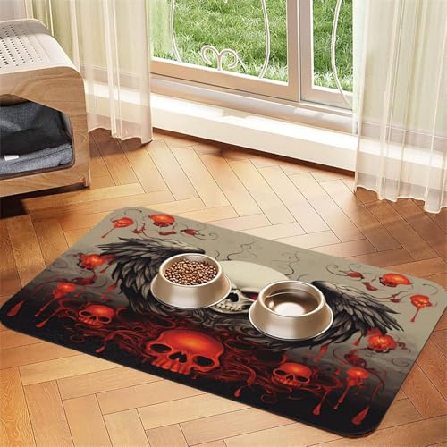 Futtermatte für Haustiere, Motiv: roter Totenkopf, 60 x 40 cm, saugfähig, rutschfest, PU-Leder, Futtermatte für Hunde und Katzen, Gummiunterseite, schnell trocknend, rollbar, Tischset Futtermatte für Haustiere, Motiv: roter Totenkopf, 60 x 40 cm, saugfähig, rutschfest, PU-Leder, Futtermatte für Hunde und Katzen, Gummiunterseite, schnell trocknend, rollbar, Tischset von WDXQHY