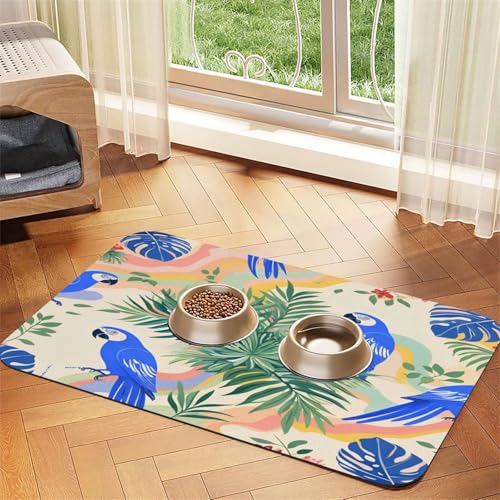 Futtermatte für Haustiere, Papagei und Monstera, saugfähig, rutschfest, PU-Leder, Gummiunterseite, schnell trocknend, rollbar, 43,7 x 30 cm, Blau Futtermatte für Haustiere, Papagei und Monstera, saugfähig, rutschfest, PU-Leder, Gummiunterseite, schnell trocknend, rollbar, 43,7 x 30 cm, Blau von WDXQHY