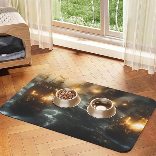 Futtermatte für Haustiere, Piratenschiff, saugfähig, rutschfest, PU-Leder, für Hunde, Katzen, Gummiunterseite, schnell trocknend, rollbar, 43,7 x 30 cm Futtermatte für Haustiere, Piratenschiff, saugfähig, rutschfest, PU-Leder, für Hunde, Katzen, Gummiunterseite, schnell trocknend, rollbar, 43,7 x 30 cm von WDXQHY