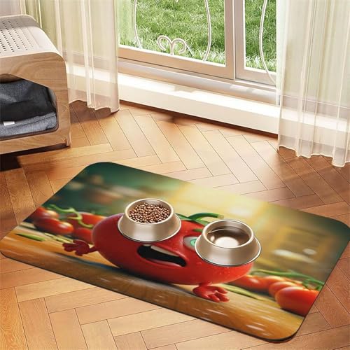 Futtermatte für Haustiere, Tomatenmuster, 43,7 x 30 cm, saugfähig, rutschfest, Kunstleder, Unterseite aus Gummi, schnell trocknend, aufrollbare Tischmatte für Futternapf, Futternapfunterlage Futtermatte für Haustiere, Tomatenmuster, 43,7 x 30 cm, saugfähig, rutschfest, Kunstleder, Unterseite aus Gummi, schnell trocknend, aufrollbare Tischmatte für Futternapf, Futternapfunterlage von WDXQHY