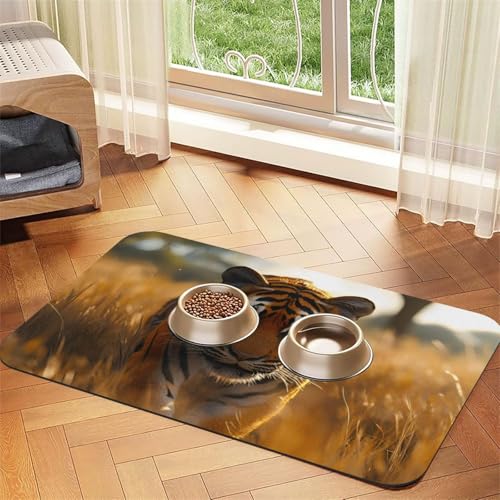 Futtermatte für Haustiere, afrikanische Savanne, Tiger, 43,7 x 30 cm, saugfähig, rutschfest, PU-Leder, Futtermatte für Hunde und Katzen, Gummiunterseite, schnell trocknend, rollbar, Tischset Futtermatte für Haustiere, afrikanische Savanne, Tiger, 43,7 x 30 cm, saugfähig, rutschfest, PU-Leder, Futtermatte für Hunde und Katzen, Gummiunterseite, schnell trocknend, rollbar, Tischset von WDXQHY