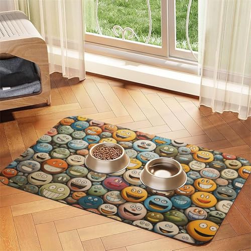 Futtermatte für Haustiere, süßes Smiley-Muster, 43,7 x 30 cm, saugfähig, rutschfest, Kunstleder, Unterseite aus Gummi, schnell trocknend, aufrollbare Tischmatte für Futtermatte für Haustiere, süßes Smiley-Muster, 43,7 x 30 cm, saugfähig, rutschfest, Kunstleder, Unterseite aus Gummi, schnell trocknend, aufrollbare Tischmatte für von WDXQHY