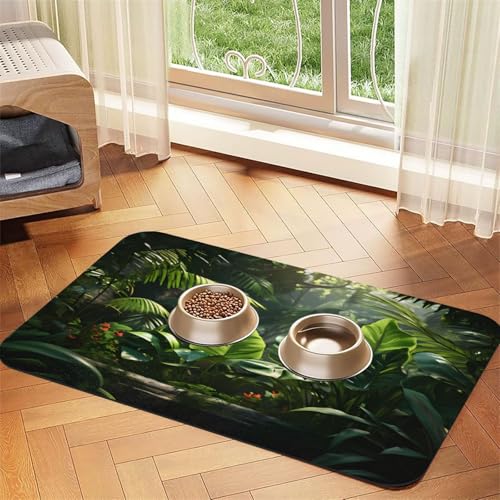 Futtermatte für Haustiere, tropische Dschungelpflanze, 43,7 x 30 cm, saugfähig, rutschfest, PU-Leder, Futtermatte für Hunde und Katzen, Gummiunterseite, schnell trocknend, rollbar, Tischset Futtermatte für Haustiere, tropische Dschungelpflanze, 43,7 x 30 cm, saugfähig, rutschfest, PU-Leder, Futtermatte für Hunde und Katzen, Gummiunterseite, schnell trocknend, rollbar, Tischset von WDXQHY