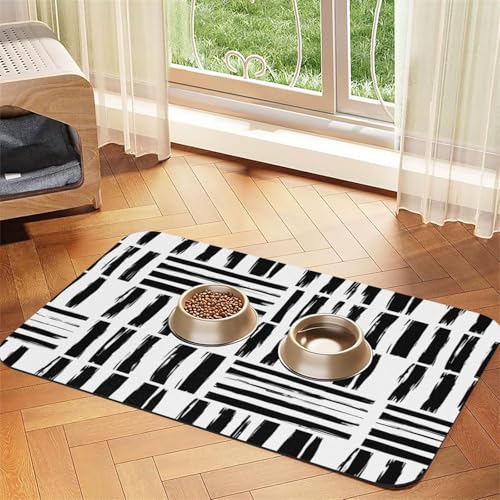 Futtermatte für Hunde und Katzen, gestreift, 43,7 x 30 cm, saugfähig, rutschfest, PU-Leder, Gummiunterseite, schnell trocknend, rollbar, Schwarz und Weiß Futtermatte für Hunde und Katzen, gestreift, 43,7 x 30 cm, saugfähig, rutschfest, PU-Leder, Gummiunterseite, schnell trocknend, rollbar, Schwarz und Weiß von WDXQHY