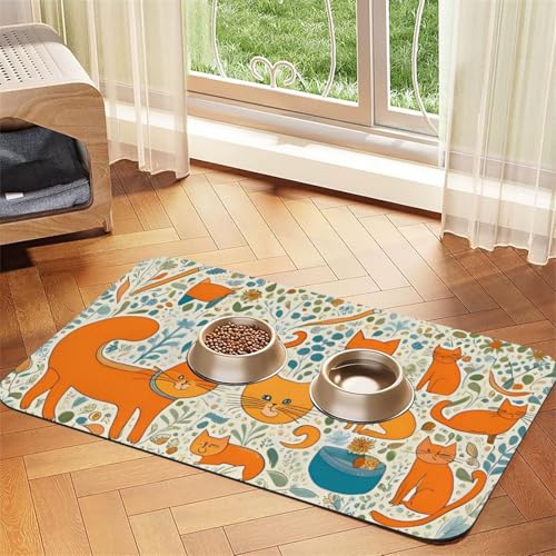 Futtermatte für Katzen, Orange, 43,7 x 30 cm, saugfähige und rutschfeste Futtermatte aus Kunstleder, Gummiunterseite, schnell trocknend, Rolle für Futternapf Futtermatte für Katzen, Orange, 43,7 x 30 cm, saugfähige und rutschfeste Futtermatte aus Kunstleder, Gummiunterseite, schnell trocknend, Rolle für Futternapf von WDXQHY