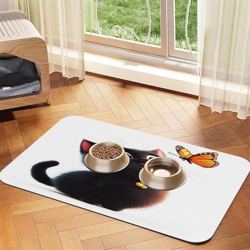 Futtermatte für Katzen, niedlich, schwarz, 60 x 40 cm, saugfähig, rutschfest, PU-Leder, Futtermatte für Hunde und Katzen, Gummi-Unterseite, schnell trocknend, rollbar, Haustiernapf, Tischset Futtermatte für Katzen, niedlich, schwarz, 60 x 40 cm, saugfähig, rutschfest, PU-Leder, Futtermatte für Hunde und Katzen, Gummi-Unterseite, schnell trocknend, rollbar, Haustiernapf, Tischset von WDXQHY