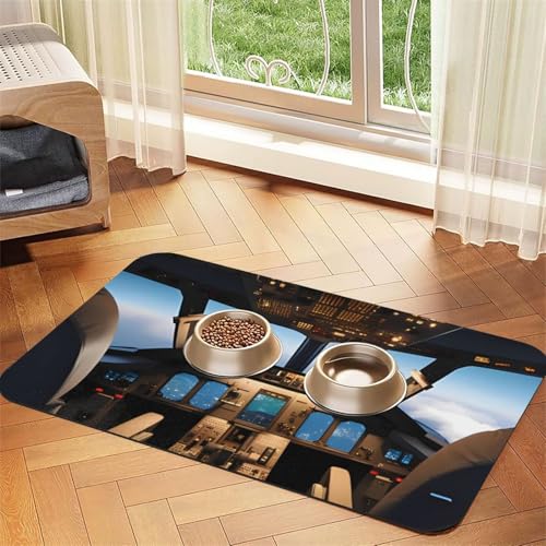 Futternapf-Matte für Haustiere, Flugzeug-Cockpit, 60 x 40 cm, saugfähig, rutschfest, PU-Leder, Futtermatte für Hunde und Katzen, Gummiunterseite, schnell trocknend, rollbar, Tischset von WDXQHY