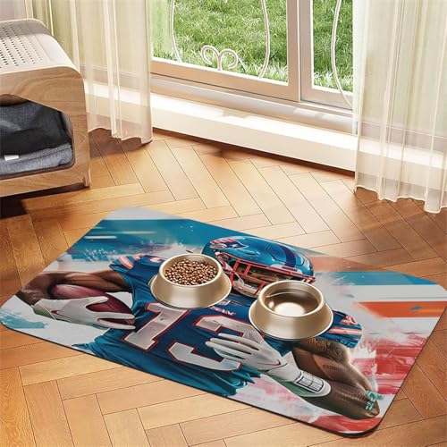 Futternapf-Matte für Rugbyspieler, 60 x 40 cm, saugfähig, rutschfest, PU-Leder, Futtermatte für Hunde und Katzen, Gummiunterseite, schnell trocknend, rollbar, Tischset von WDXQHY
