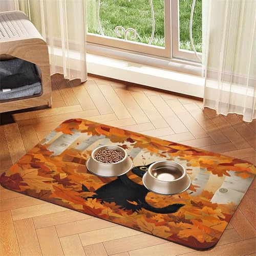 Futternapf-Matte mit Herbstblättern, 60 x 40 cm, saugfähig, rutschfest, PU-Leder, Futtermatte für Hunde und Katzen, Gummiunterseite, schnell trocknend, rollbar, Tischset Futternapf-Matte mit Herbstblättern, 60 x 40 cm, saugfähig, rutschfest, PU-Leder, Futtermatte für Hunde und Katzen, Gummiunterseite, schnell trocknend, rollbar, Tischset von WDXQHY