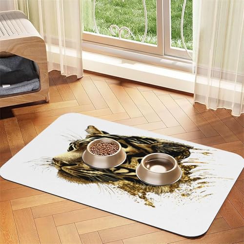 Futternapf-Matte mit goldenem Tigerkopf, 43,7 x 30 cm, saugfähig, rutschfest, PU-Leder, Futtermatte für Hunde und Katzen, Gummiunterseite, schnell trocknend, rollbar, Tischset Futternapf-Matte mit goldenem Tigerkopf, 43,7 x 30 cm, saugfähig, rutschfest, PU-Leder, Futtermatte für Hunde und Katzen, Gummiunterseite, schnell trocknend, rollbar, Tischset von WDXQHY