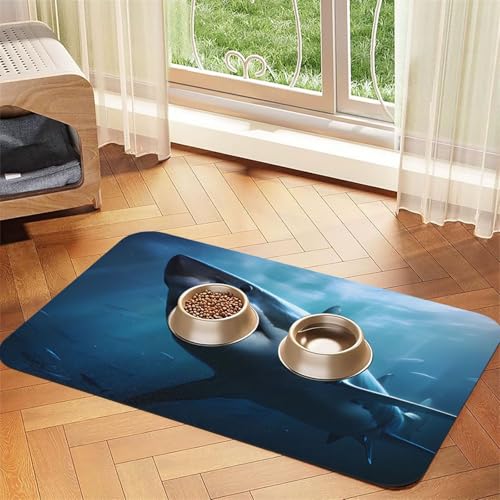 Große Futtermatte in Hai-Form, 43,7 x 30 cm, saugfähig, rutschfest, Kunstleder, für Hunde und Katzen, mit schnell trocknendem Gummiboden, Weiß Große Futtermatte in Hai-Form, 43,7 x 30 cm, saugfähig, rutschfest, Kunstleder, für Hunde und Katzen, mit schnell trocknendem Gummiboden, Weiß von WDXQHY
