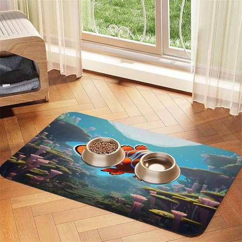 Haustier-Futtermatte mit niedlichem Clownfisch, 43,7 x 30 cm, saugfähig, rutschfest, PU-Leder, Futtermatte für Hunde und Katzen, Gummiunterseite, schnell trocknend, rollbar, Haustiernapf-Platzdeckchen Haustier-Futtermatte mit niedlichem Clownfisch, 43,7 x 30 cm, saugfähig, rutschfest, PU-Leder, Futtermatte für Hunde und Katzen, Gummiunterseite, schnell trocknend, rollbar, Haustiernapf-Platzdeckchen von WDXQHY