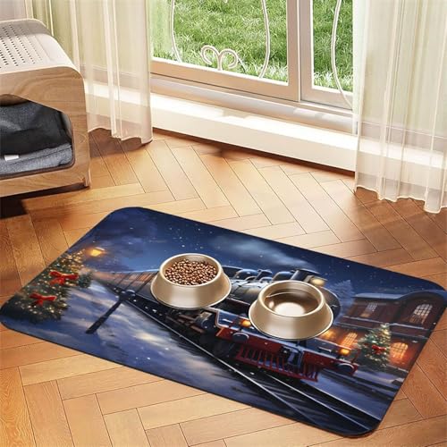 Haustierfuttermatte für Hunde, Katzen, Motiv: Winter, Weihnachten, Schnee, Nacht, Eisenbahn, Zug, 43,7 x 30 cm, saugfähig, rutschfest, PU-Leder, Futtermatte für Hunde und Katzen, Gummiunterseite Haustierfuttermatte für Hunde, Katzen, Motiv: Winter, Weihnachten, Schnee, Nacht, Eisenbahn, Zug, 43,7 x 30 cm, saugfähig, rutschfest, PU-Leder, Futtermatte für Hunde und Katzen, Gummiunterseite von WDXQHY