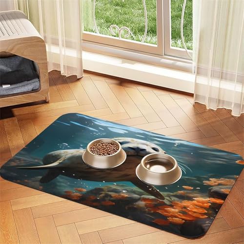 Haustierfuttermatte für Hunde und Katzen, saugfähig, rutschfest, PU-Leder, Gummiunterseite, schnell trocknend, rollbar, 60 x 40 cm Haustierfuttermatte für Hunde und Katzen, saugfähig, rutschfest, PU-Leder, Gummiunterseite, schnell trocknend, rollbar, 60 x 40 cm von WDXQHY