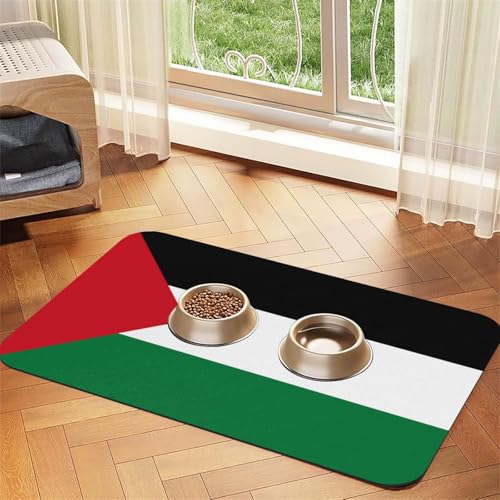 Haustierfuttermatte mit Flagge des Staates Palästina, 60 x 40 cm, saugfähig, rutschfest, PU-Leder, Futtermatte für Hunde und Katzen, Gummiunterseite, schnell trocknend, rollbar, Tischset Haustierfuttermatte mit Flagge des Staates Palästina, 60 x 40 cm, saugfähig, rutschfest, PU-Leder, Futtermatte für Hunde und Katzen, Gummiunterseite, schnell trocknend, rollbar, Tischset von WDXQHY