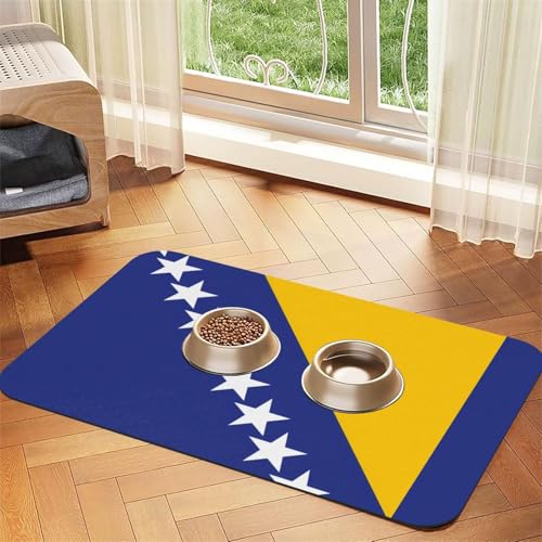 Haustierfuttermatte mit Flagge von Bosnien und Herzegowina, 43,7 x 30 cm, saugfähig, rutschfest, PU-Leder, Futtermatte für Hunde und Katzen, Gummiunterseite, schnell trocknend, rollbar, Haustiernapf Haustierfuttermatte mit Flagge von Bosnien und Herzegowina, 43,7 x 30 cm, saugfähig, rutschfest, PU-Leder, Futtermatte für Hunde und Katzen, Gummiunterseite, schnell trocknend, rollbar, Haustiernapf von WDXQHY