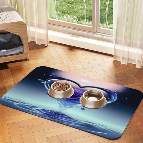 Haustierfuttermatte mit Kristallherz, 60 x 40 cm, saugfähig, rutschfest, PU-Leder, Futtermatte für Hunde und Katzen, Gummiunterseite, schnell trocknend, rollbar, Platzdeckchen, Lila Haustierfuttermatte mit Kristallherz, 60 x 40 cm, saugfähig, rutschfest, PU-Leder, Futtermatte für Hunde und Katzen, Gummiunterseite, schnell trocknend, rollbar, Platzdeckchen, Lila von WDXQHY