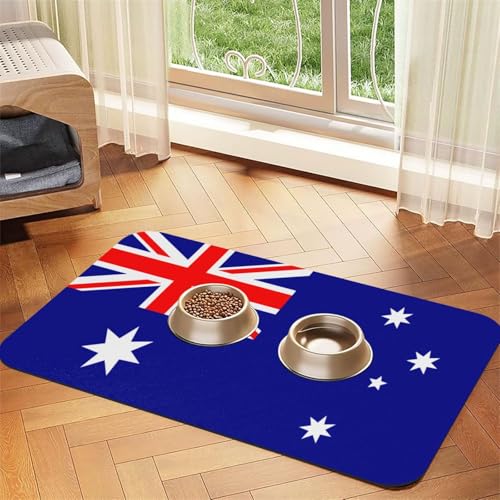 Haustierfuttermatte mit australischer Flagge, 60 x 40 cm, saugfähig, rutschfest, PU-Leder, Futtermatte für Hunde und Katzen, Gummiunterseite, schnell trocknend, rollbar, Haustiernapf, Tischset Haustierfuttermatte mit australischer Flagge, 60 x 40 cm, saugfähig, rutschfest, PU-Leder, Futtermatte für Hunde und Katzen, Gummiunterseite, schnell trocknend, rollbar, Haustiernapf, Tischset von WDXQHY
