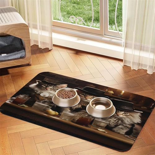 Haustierfuttermatte mit drei Katzen in Hüten, 43,7 x 30 cm, saugfähig, rutschfest, PU-Leder, Futtermatte für Hunde und Katzen, Gummiunterseite, schnell trocknend, rollbar, Tischset Haustierfuttermatte mit drei Katzen in Hüten, 43,7 x 30 cm, saugfähig, rutschfest, PU-Leder, Futtermatte für Hunde und Katzen, Gummiunterseite, schnell trocknend, rollbar, Tischset von WDXQHY