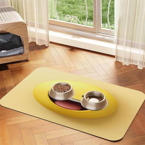 Haustierfuttermatte mit gelbem Smiley-Gesicht, 60 x 40 cm, saugfähig, rutschfest, PU-Leder, Futtermatte für Hunde und Katzen, Gummiunterseite, schnell trocknend, rollbar, Tischset Haustierfuttermatte mit gelbem Smiley-Gesicht, 60 x 40 cm, saugfähig, rutschfest, PU-Leder, Futtermatte für Hunde und Katzen, Gummiunterseite, schnell trocknend, rollbar, Tischset von WDXQHY