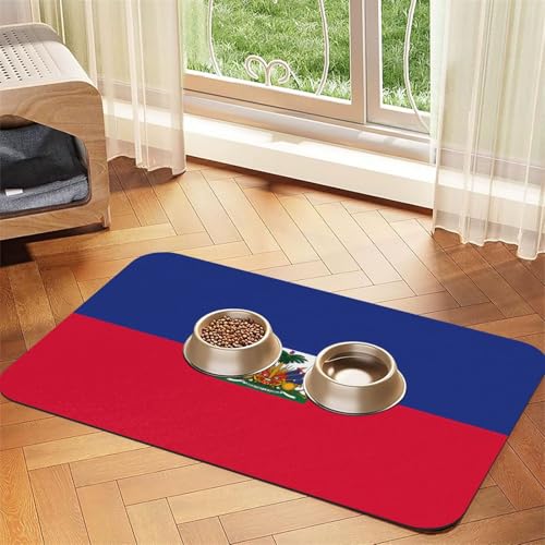 Haustierfuttermatte mit haitianischer Flagge, 60 x 39,9 cm, saugfähig, rutschfest, PU-Leder, Futtermatte für Hunde und Katzen, Gummiunterseite, schnell trocknend, rollbar, Haustiernapf, Platzset Haustierfuttermatte mit haitianischer Flagge, 60 x 39,9 cm, saugfähig, rutschfest, PU-Leder, Futtermatte für Hunde und Katzen, Gummiunterseite, schnell trocknend, rollbar, Haustiernapf, Platzset von WDXQHY