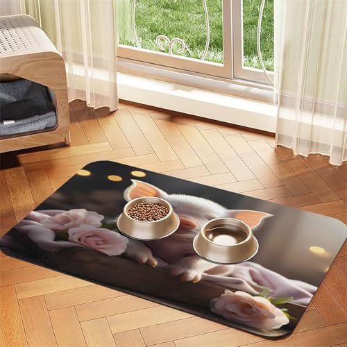 Haustierfuttermatte mit niedlichem Schwein, saugfähig, rutschfest, PU-Leder, für Hunde, Katzen, Gummiunterseite, schnell trocknend, rollbar, 43,7 x 30 cm Haustierfuttermatte mit niedlichem Schwein, saugfähig, rutschfest, PU-Leder, für Hunde, Katzen, Gummiunterseite, schnell trocknend, rollbar, 43,7 x 30 cm von WDXQHY