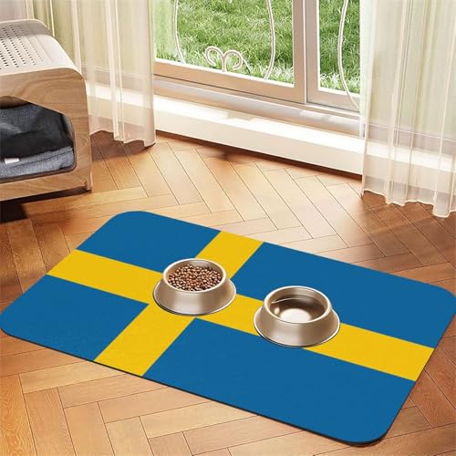Haustierfuttermatte mit schwedischer Flagge, 60 x 40 cm, saugfähig, rutschfest, PU-Leder, Futtermatte für Hunde und Katzen, Gummiunterseite, schnell trocknend, rollbar, Haustiernapf, Tischset Haustierfuttermatte mit schwedischer Flagge, 60 x 40 cm, saugfähig, rutschfest, PU-Leder, Futtermatte für Hunde und Katzen, Gummiunterseite, schnell trocknend, rollbar, Haustiernapf, Tischset von WDXQHY