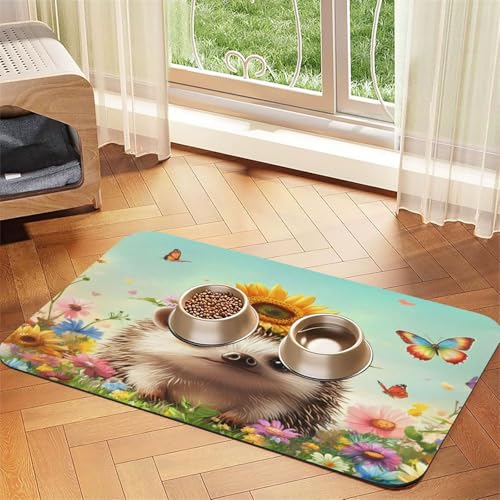 Igel im Gras Haustierfuttermatte, 60 x 40 cm, saugfähig, rutschfest, PU-Leder, Futtermatte für Hunde und Katzen, Gummiunterseite, schnell trocknend, rollbar, Tischset Igel im Gras Haustierfuttermatte, 60 x 40 cm, saugfähig, rutschfest, PU-Leder, Futtermatte für Hunde und Katzen, Gummiunterseite, schnell trocknend, rollbar, Tischset von WDXQHY