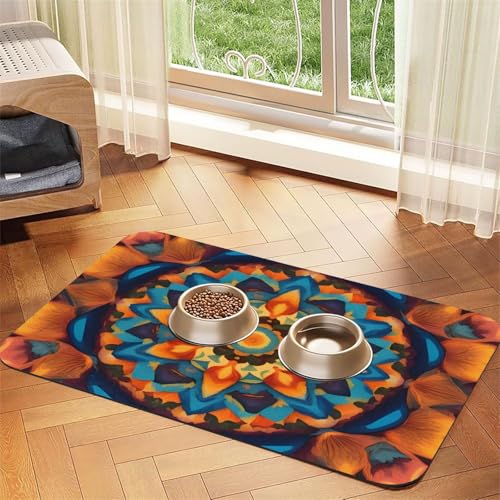 Kaleidoscope Mandala-Haustierfuttermatte, 60 x 40 cm, saugfähig, rutschfest, PU-Leder, Futtermatte für Hunde und Katzen, Gummiunterseite, schnell trocknend, rollbar, Haustiernapf, Tischset Kaleidoscope Mandala-Haustierfuttermatte, 60 x 40 cm, saugfähig, rutschfest, PU-Leder, Futtermatte für Hunde und Katzen, Gummiunterseite, schnell trocknend, rollbar, Haustiernapf, Tischset von WDXQHY