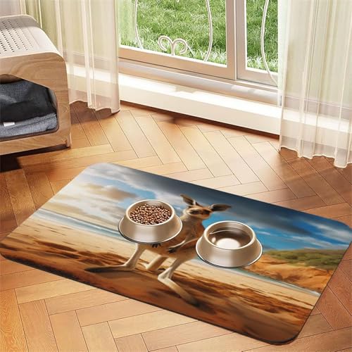 Kangaroo on The Beach Haustierfuttermatte, 60 x 40 cm, saugfähig, rutschfest, PU-Leder, Futtermatte für Hunde und Katzen, Gummiunterseite, schnell trocknend, rollbar, Tischset Kangaroo on The Beach Haustierfuttermatte, 60 x 40 cm, saugfähig, rutschfest, PU-Leder, Futtermatte für Hunde und Katzen, Gummiunterseite, schnell trocknend, rollbar, Tischset von WDXQHY