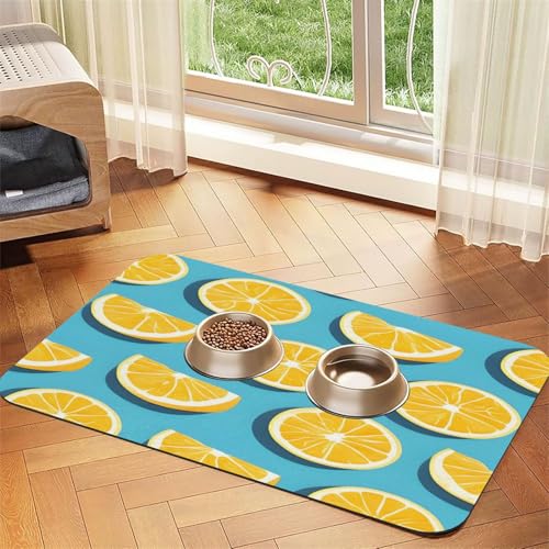Lemon Wedges Haustierfuttermatte, 43,7 x 30 cm, saugfähig, rutschfest, PU-Leder, Futtermatte für Hunde und Katzen, Gummiunterseite, schnell trocknend, rollbar, Haustiernapf, Platzset Lemon Wedges Haustierfuttermatte, 43,7 x 30 cm, saugfähig, rutschfest, PU-Leder, Futtermatte für Hunde und Katzen, Gummiunterseite, schnell trocknend, rollbar, Haustiernapf, Platzset von WDXQHY