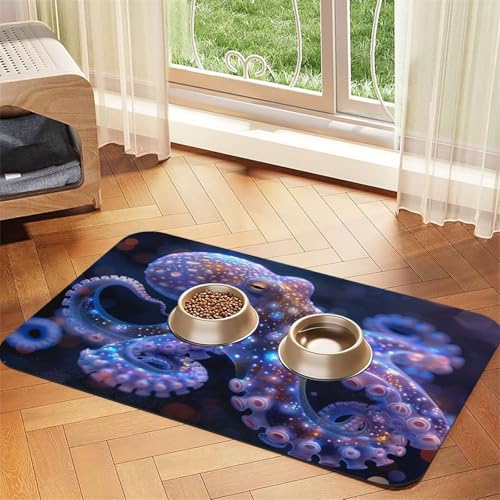 Leuchtende Krake Futtermatte für Haustiere, 60 x 40 cm, saugfähige und rutschfeste Futtermatte aus Kunstleder, Unterseite aus Gummi, schnell trocknend, aufrollbare Tischunterlage Leuchtende Krake Futtermatte für Haustiere, 60 x 40 cm, saugfähige und rutschfeste Futtermatte aus Kunstleder, Unterseite aus Gummi, schnell trocknend, aufrollbare Tischunterlage von WDXQHY