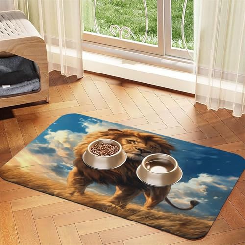 Lion on Grassland Haustierfuttermatte, 60 x 40 cm, saugfähig, rutschfest, PU-Leder, Futtermatte für Hunde und Katzen, Gummiunterseite, schnell trocknend, rollbar, Tischset Lion on Grassland Haustierfuttermatte, 60 x 40 cm, saugfähig, rutschfest, PU-Leder, Futtermatte für Hunde und Katzen, Gummiunterseite, schnell trocknend, rollbar, Tischset von WDXQHY