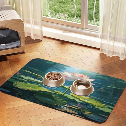 Lotus in The Water Haustierfuttermatte, 60 x 40 cm, saugfähig, rutschfest, PU-Leder, Futtermatte für Hunde und Katzen, Gummiunterseite, schnell trocknend, rollbar, Tischset Lotus in The Water Haustierfuttermatte, 60 x 40 cm, saugfähig, rutschfest, PU-Leder, Futtermatte für Hunde und Katzen, Gummiunterseite, schnell trocknend, rollbar, Tischset von WDXQHY