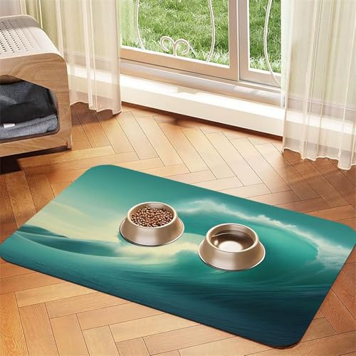 Ocean Green Wave Surf Futtermatte für Haustiere, saugfähig, rutschfest, Kunstleder, mit Gummiboden, schnell trocknend, 43,7 x 30 cm Ocean Green Wave Surf Futtermatte für Haustiere, saugfähig, rutschfest, Kunstleder, mit Gummiboden, schnell trocknend, 43,7 x 30 cm von WDXQHY