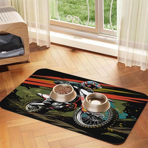 Off-Road-Motorrad-Haustierfuttermatte, 60 x 39,9 cm, saugfähig, rutschfest, PU-Leder, Futtermatte für Hunde und Katzen, Gummi-Unterseite, schnell trocknend, rollbar, Haustiernapf, Platzset Off-Road-Motorrad-Haustierfuttermatte, 60 x 39,9 cm, saugfähig, rutschfest, PU-Leder, Futtermatte für Hunde und Katzen, Gummi-Unterseite, schnell trocknend, rollbar, Haustiernapf, Platzset von WDXQHY