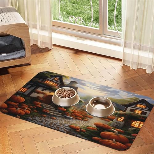 Pumpkin Blossom Town Haustierfuttermatte, 60 x 40 cm, saugfähig, rutschfest, PU-Leder, Futtermatte für Hunde und Katzen, Gummiunterseite, schnell trocknend, rollbar, Tischset Pumpkin Blossom Town Haustierfuttermatte, 60 x 40 cm, saugfähig, rutschfest, PU-Leder, Futtermatte für Hunde und Katzen, Gummiunterseite, schnell trocknend, rollbar, Tischset von WDXQHY
